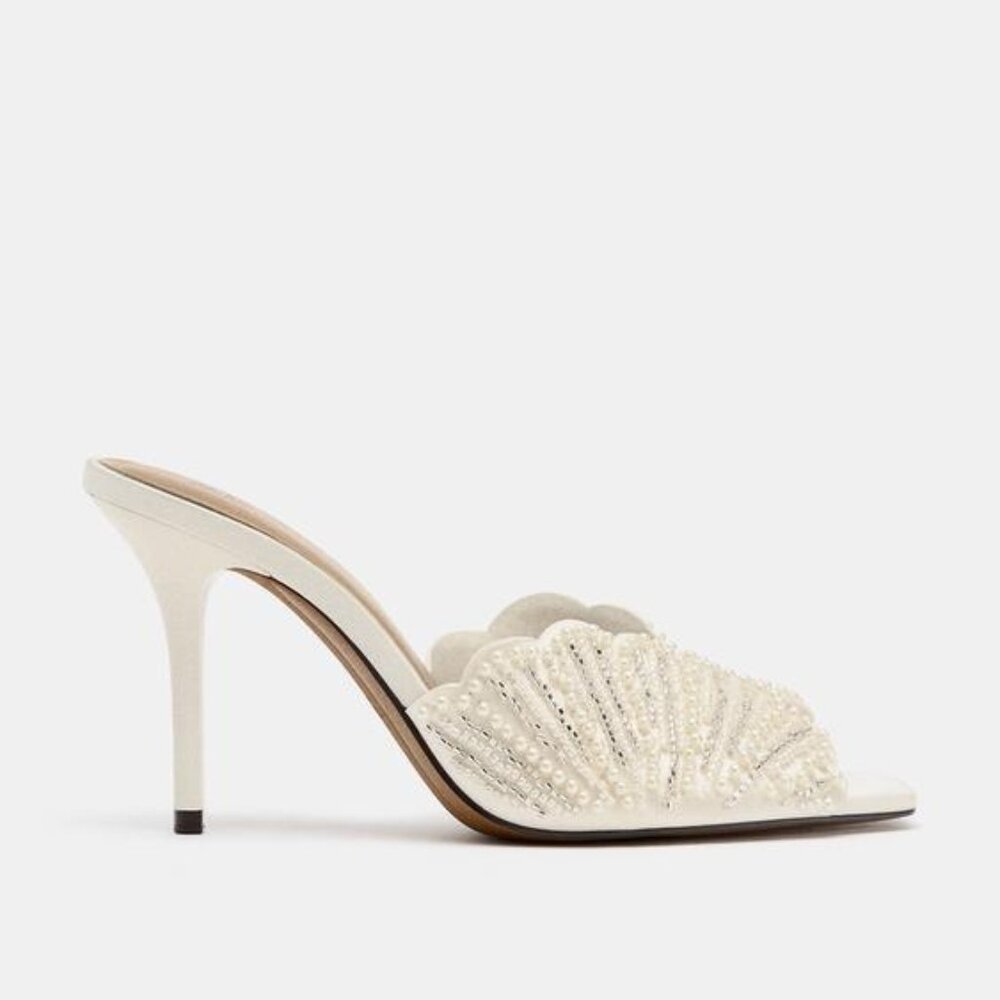 ZARA BACKLESS PEARL HEELED SANDALS